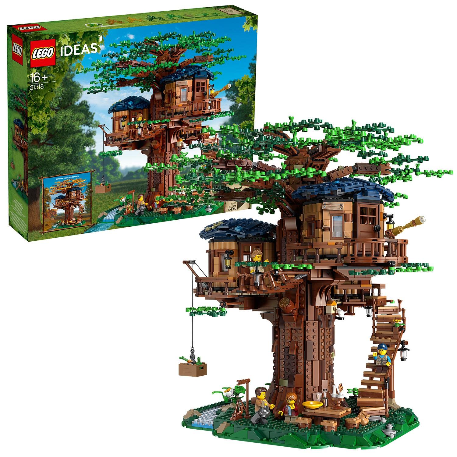 LEGO Ideas Tree House, Model Construction Set for 16 Plus Year Olds with 3 Cabins, Interchangeable Leaves, Minifigures and a Bird Figure 21318