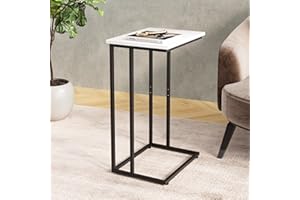 Innerjoin Wide C Side Table,C Couch Laptop Table with Metal Frames, Small Snack End for Sofa and Bed, Retro Table, Living Room Bedroom, Industrial Style, White