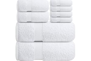 Infinitee Xclusives Luxury 100% Cotton Towel Set – 8 Piece Bathroom Towel Set (2 Bath Towels, 2 Hand Towels, 4 Washcloths) – Soft & Absorbent Towels for Bathroom (Brilliant White)