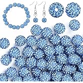 U-LIAN 100 pcs 10mm Rhinestone Beads Dusty Blue Shiny Round Disco Ball Beads Bulk Polymer Clay Rhinestone Beads Round Crystal Diamond Beads for Bracelet Necklace Earring Jewelry Making