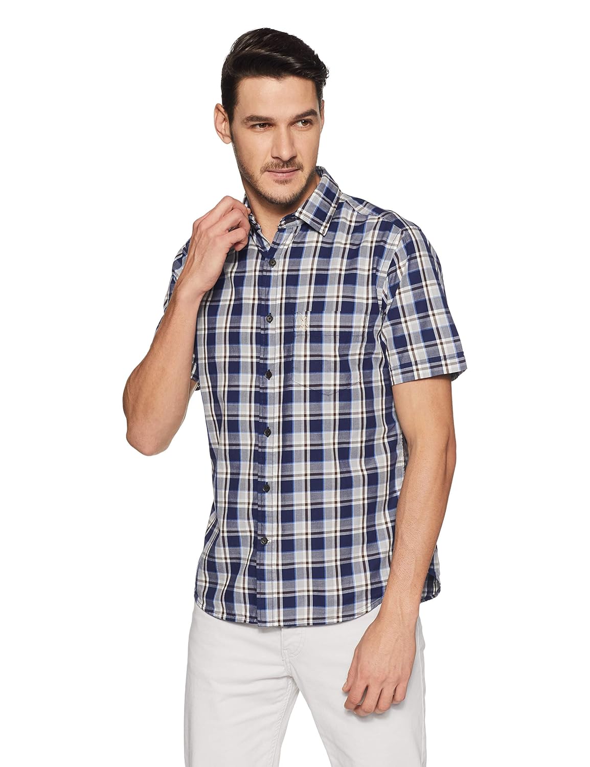 Buy US Polo Men's Checkered Regular Fit Casual Shirt (USSH5629H_Brown