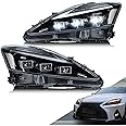 VLAND Projector LED Headlights Compatible with Lexus IS250/IS250C IS350/IS350C IS220d 2006-2012, ISF 2008-2014 w/Star-up Blue Lighting w/Sequential, Clear Reflector