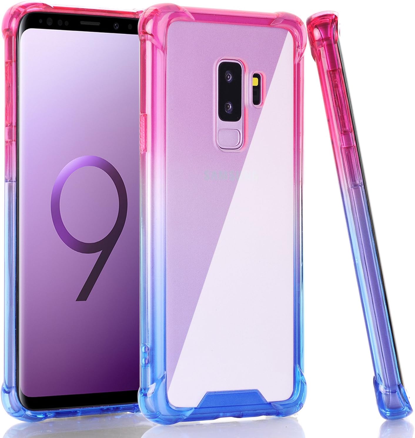 BAISRKE Galaxy S9 Plus Case, Shock Absorption Flexible TPU Soft Edge Bumper Anti-Scratch Rigid Slim Protective Cases Hard Plastic Back Cover for Samsung Galaxy S9+ Plus - Pink Blue Gradient