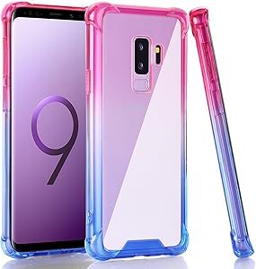 BAISRKE Galaxy S9 Plus Case, Shock Absorption Flexible TPU Soft Edge Bumper Anti-Scratch Rigid Slim Protective Cases Hard Plastic Back Cover for Samsung Galaxy S9+ Plus - Pink Blue Gradient