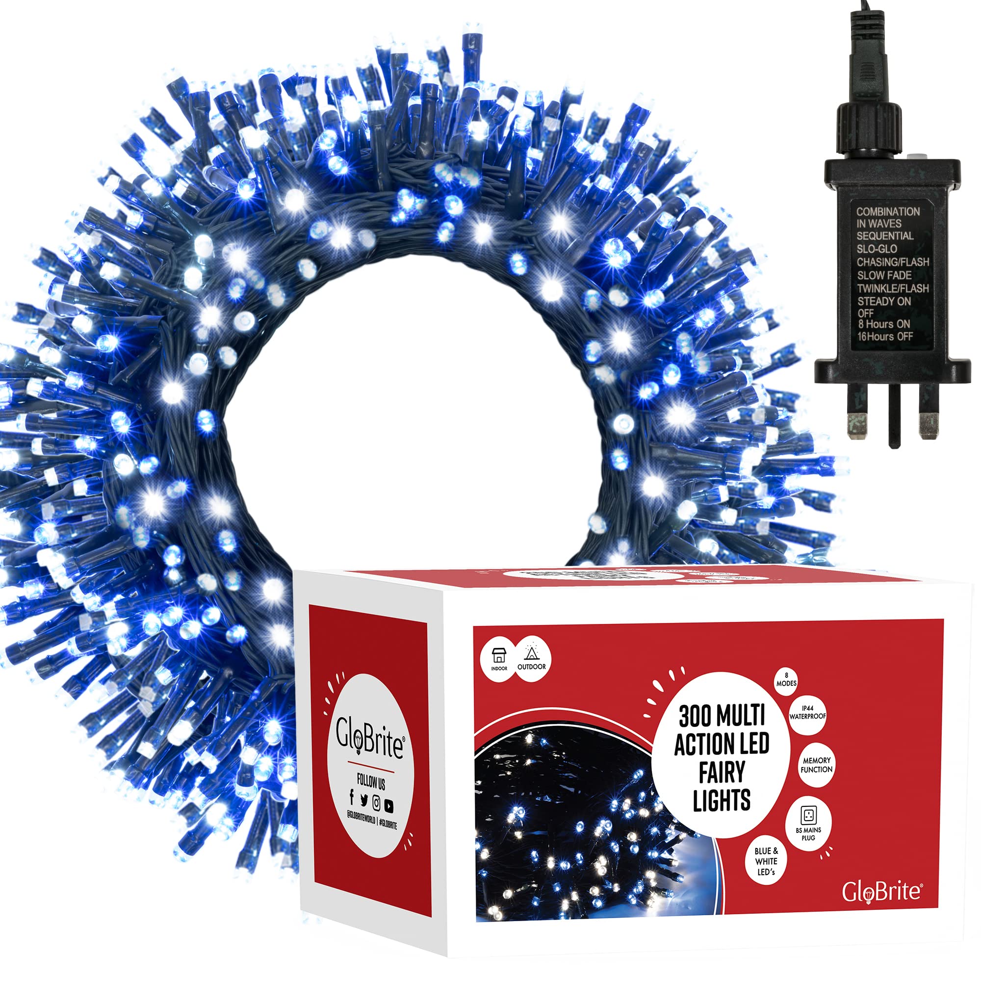 GloBrite 300 LED Fairy Lights - Versatile Christmas Lights with 8 Modes, Outdoor Fairy Lights, Christmas Tree Lights and Christmas Decorations - Waterproof Christmas Lights Outdoor - Blue/White โ image 1