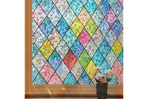 Coavas Window Privacy Film Stained Glass Window Clings 3D Rainbow Film for Glass Door Decorative Colorful Lattice Stickers Static Cling Sun Blocking Door Coverings for Home, 17.5 x 78.7 inch