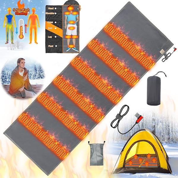 Amazon.com : Heated Sleeping Bag Liner - USB Heating Pad for Backpacking Camping  Electric Sleeping Bag Heater (Grey, 75 x 25inch) : Sports u0026 Outdoors
