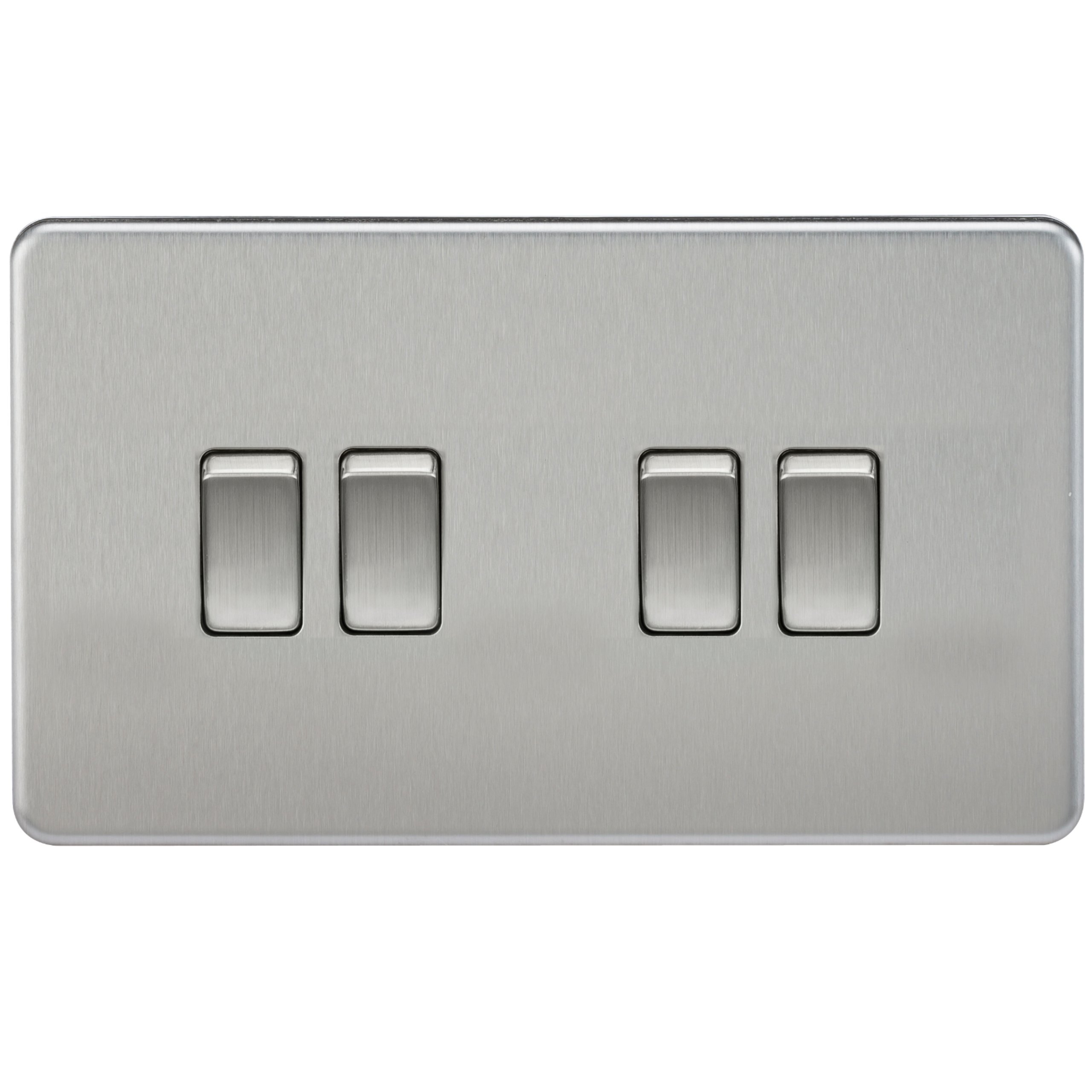 Knightsbridge SF4100BC Screwless 10 A 4-Gang 2 Way Switch, 23 W, 230 V, Brushed Chrome