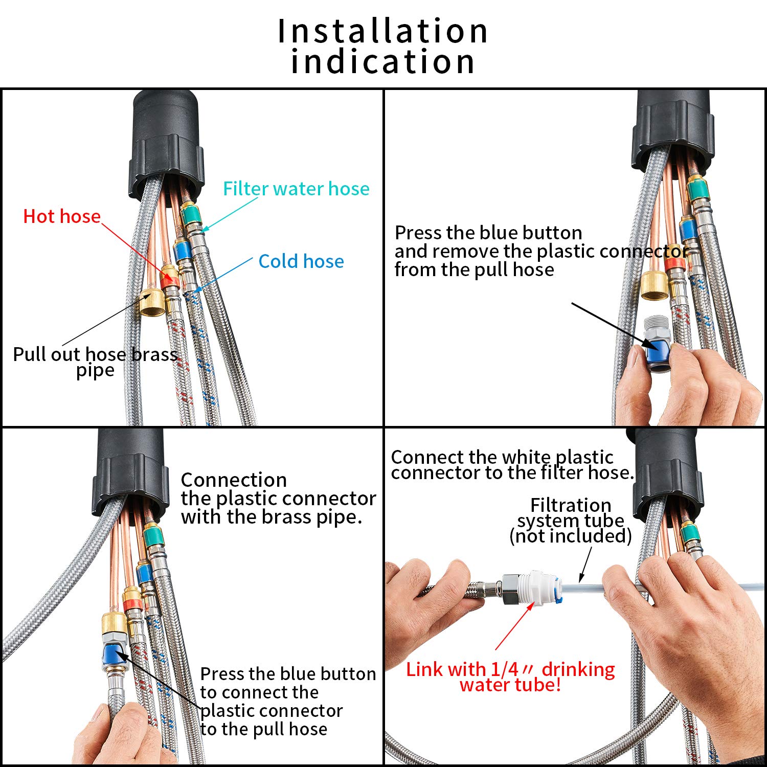 WANFAN Modern Kitchen Faucet Pull Out Kitchen Sink Faucet Dual Handle 3 in 1 High Arc Water Filter Purifier Faucets Brushed Nickel