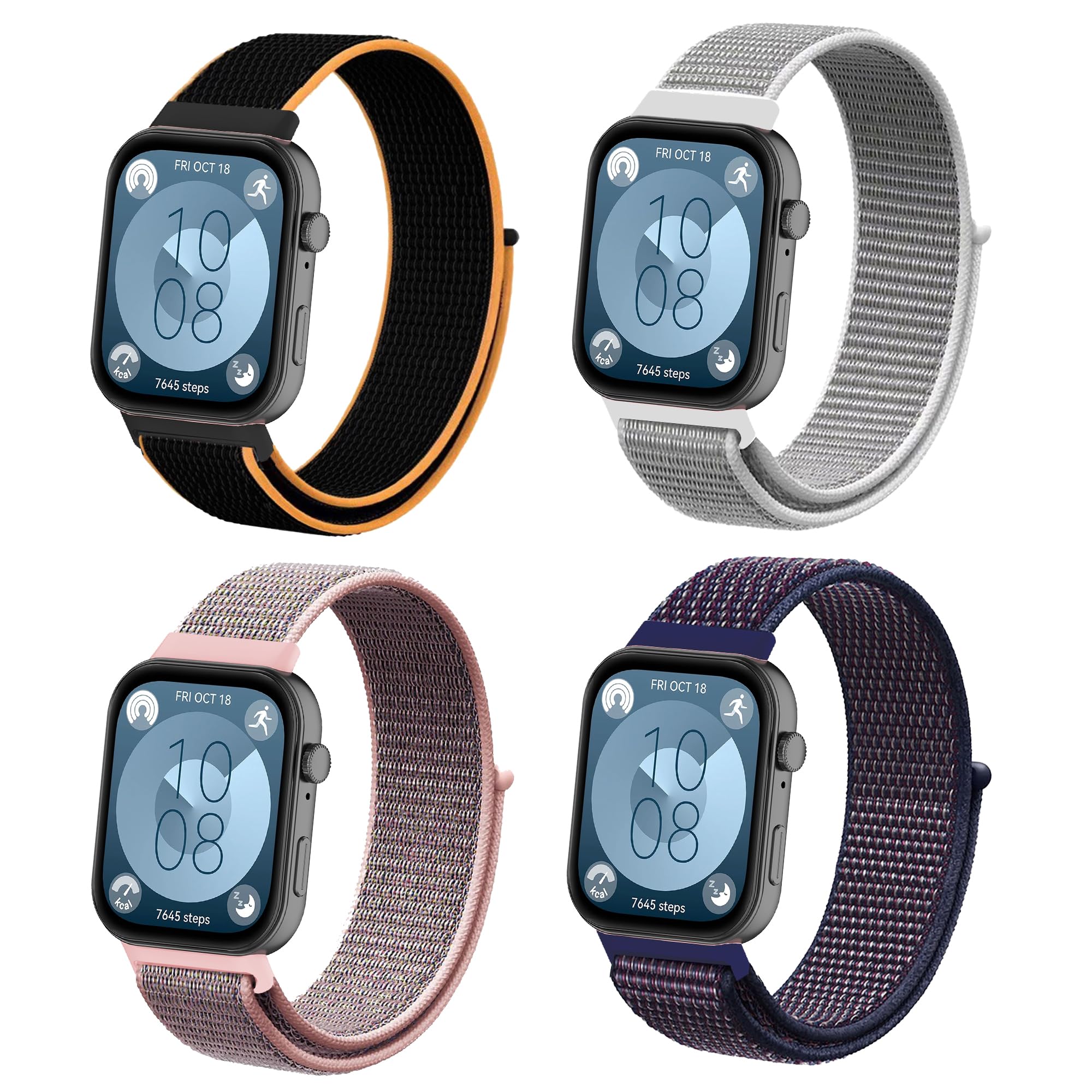 SMYAOSI Nylon Strap for Huawei Watch Fit 3, Adjustable Wristband for Women Men, Soft Elastic Sport Replacement Band for Huawei Watch Fit 3 Smart Watch Strap (Black Orange+Beige+Pink+Blue)