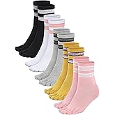 Bencailor 5 Pairs Women Toe Socks Cotton Breathable Compression Crew Five Toe Finger Socks for Women Men Athletic Running
