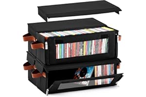 Windyun 4 Packs Cd Storage Box with Visible Window, Stackable CD Case Holder with Front Zipper Opening and Dustproof Lid, Handles, Holds up to 136 Cds in Full Jewel Cases 15.7 x 6.5 x 6.1 Inch