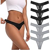 Auithery High Waist Thong Underwear Women Ribbed Cotton Tummy Control Thongs Panties Size S-4XL Pack 6