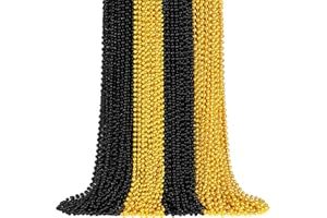 ZYFLSQ 100PCS Beaded Necklace, 33" 7mm New Year Eve Bead Necklaces Bulk, Metallic Black Gold Mardi Gras Beads Necklaces, Happy New Year Parade Throws Costume Accessories, Party Favors Decorations