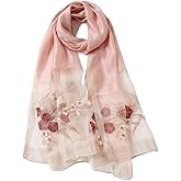 Jeelow Women's Silk Wool Scarf Shawl - Lightweight Floral Embroidered Wrap for Wedding, Party, Prom Fashion Accessory
