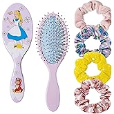LUV HER Alice in Wonderland Hair Accessory Set – 5 Pieces: 1 Detangling 9-inch Hairbrush & 4 Scrunchies, Elastic Hair Ties, Ages 3+