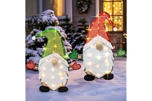 TW SHINE Set of 2 Lighted Christmas Gnomes Decorations, 50L 2 FT Stack-able Gnome Christmas Decor for Indoor Outdoor Festive Xmas Holiday Garden Yard Lawn