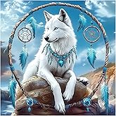 DIYDECORFUN Wolf Dreamcatcher Diamond Art Kits for Adults,Animal Diamond Painting Kit for Begninner,Full Round Drill Wolf 5D Diamond Dots Gem Arts and Crafts Kits for Adults Home Wall Decor 12x12IN
