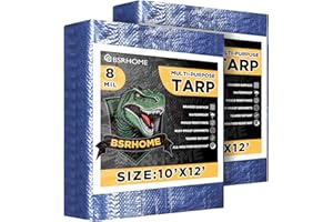 BSRHOME Tarps Waterproof 10x12 Feet, 2 Pack Heavy Duty Blue Tarp Cover 8 Mil Thick, Resistant Plastic Tarpaulin with Metal Grommets, Outdoor Tent Cover for Emergency Rain