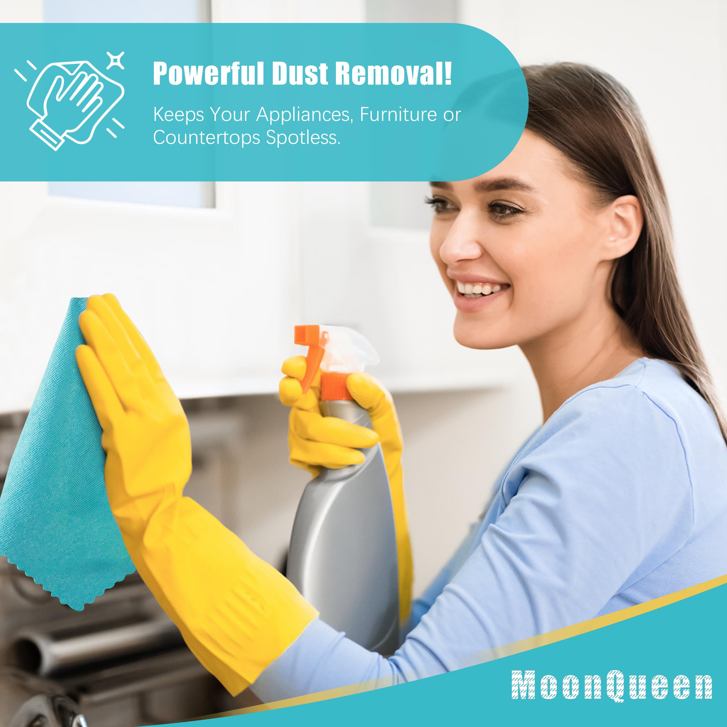 MOONQUEEN 12 Pack Microfiber Cleaning Cloth - Reusable Cleaning Rag, Fast Drying Cleaning Towels,12