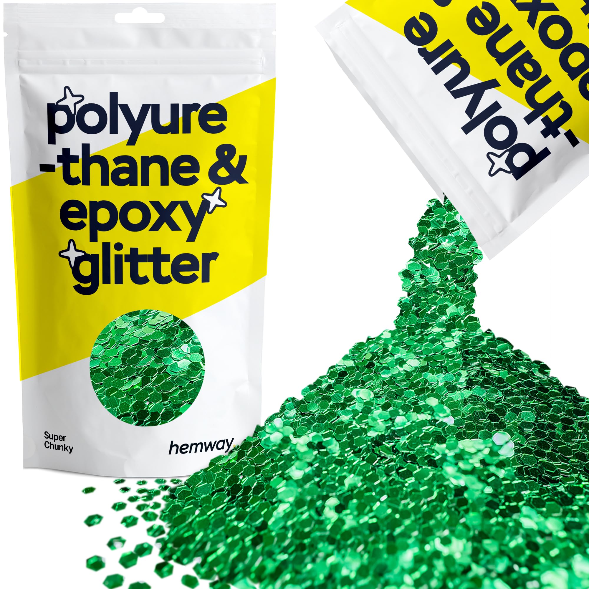 Hemway Resin Glitter Emerald Green 100g Super Chunky | Polyurethane & Epoxy Glitter for Resin Crafts, Tumblers, Coasters, Floor & Table Art