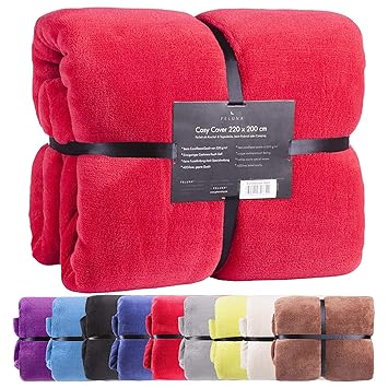 Feluna Kuscheldecke XXL Mikrofaser-Decke Tagesdecke Wohndecke mit Kaschmir-Touch 220 x 200 cm - Rot