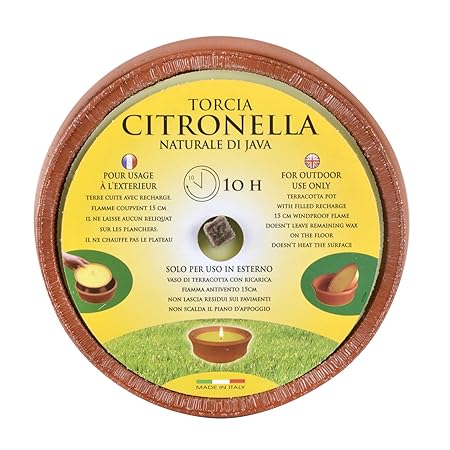 Kerze mit Zitronellgrasduft im Terrakottatopf, 10 Stunden Brenndauer, für draußen, im Garten, natürlicher Duft