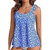 Women's Flowy Tankini Top Only- Modest Swimsuit Top Tie Knot Bathing Suit No Bottom 2025