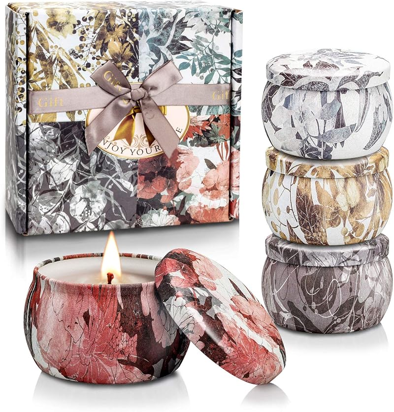 YMing 4 Pack Scented Candles in Travel Tin 120H Soy 4 Fragrances
