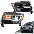 VLAND Led Headlights Compatible with 2011-2013 Grand Cherokee 4th Gen WK2, Front Lights Assembly w/Dynamic Animation Blue Running Light w/Sequential Turn Signal (Black)