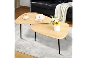 WDSHIYI Wood Nesting CoffeeTable Set of 2 Irregular Accent Table for Living Room Bedroom Industrial Small Stacking Side Tables for Couch,Natural