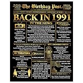 Stuff4 Gold 35th Birthday Poster Unframed - Golden Born In 1991 Newspaper - Happy 35 Birthday for Men Women Retro Vintage Gifts Back In 1991, 8x10 Inch Bday Party Decor Decoration