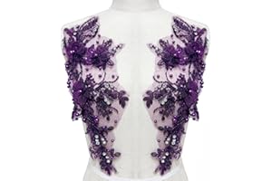 VNAKER Handmade Rhinestones Applique Red/White//Black/Blue/Gold Sewing Beads Stones Trim Lace Patches Accessory for Wedding Dress Clothes DIY Decorative (Purple)