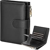 GAEKEAO Small Wallet for Women, Bifold Leather RFID Blocking Ladies Compact Card Holder with Zipper Pocket & ID Window