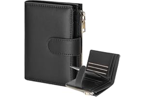 GAEKEAO Small Wallet for Women, Bifold Leather RFID Blocking Ladies Compact Card Holder with Zipper Pocket & ID Window