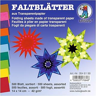 Ursus 2646199 - Faltblätter Transparentpapier, ca. 14 x 14 cm, 42 g/qm, 500 Blatt, sortiert in 10 Farben