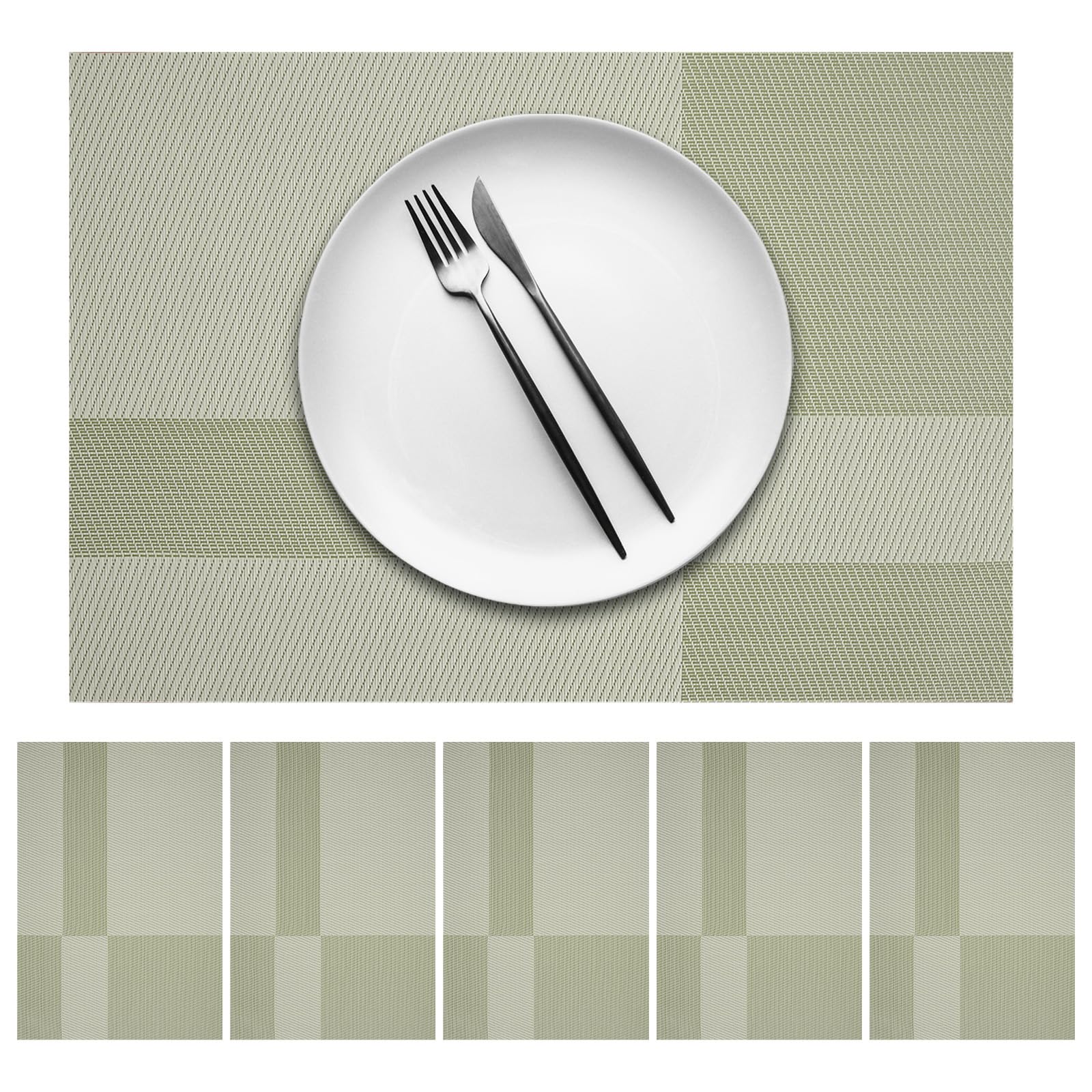 marysgift Place Mats for Table Placemats Set of 6 Woven Placemat 30cm x 45cm Decorative Non Slip Heat Resistant Washable Table Mat for Dining Kitchen Parties Camping, Light Green