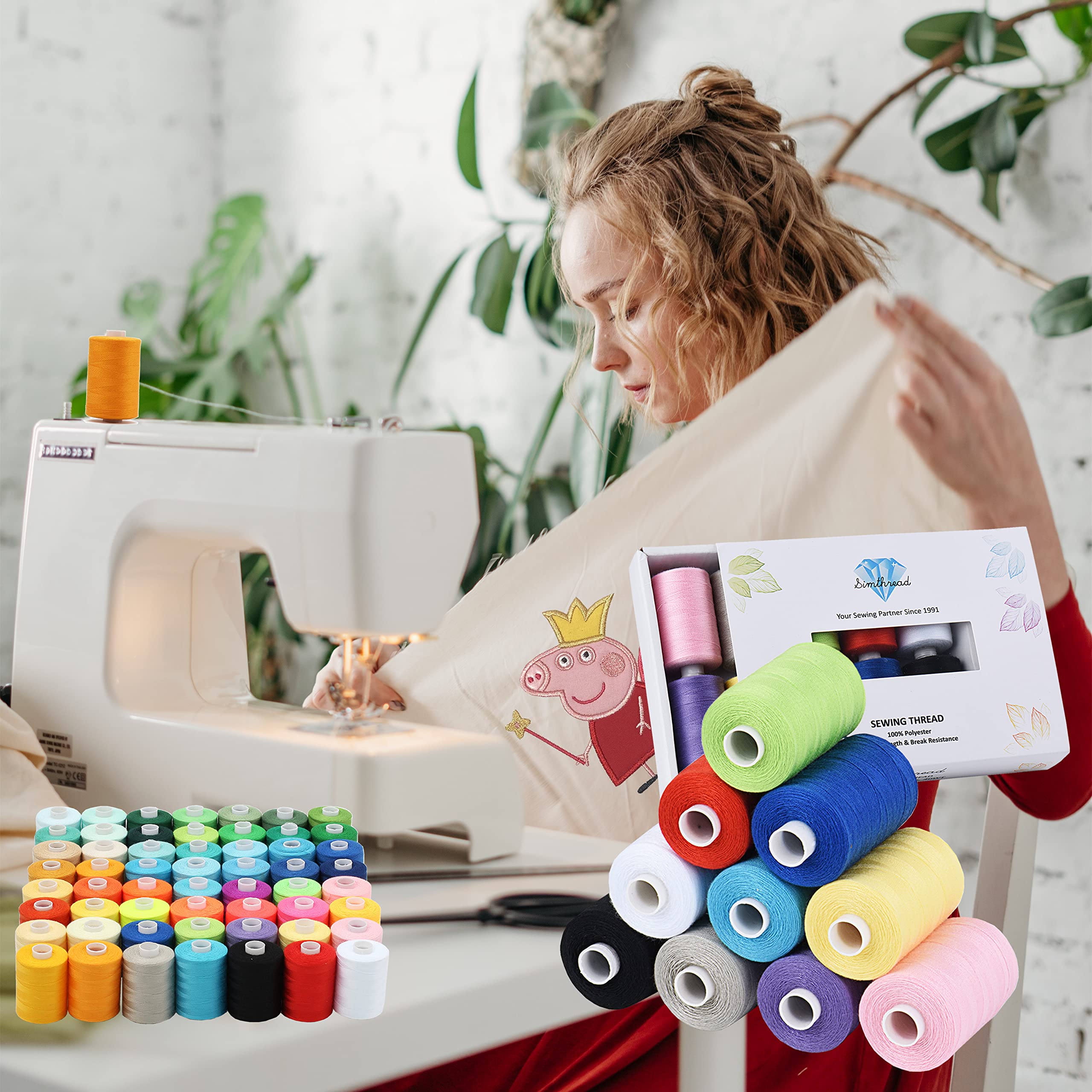 Simthread All Purpose Sewing Thread, 42 Spool Assorted 1000 Yards Polyester Threads for Sewing, Handy Polyester Sewing Threads for Sewing Machine - 42 Colors