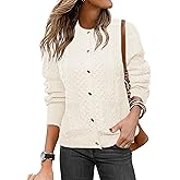 Glamaker Cable Knit Chunky Cardigan Sweater Long Sleeve Crew Neck Button Down Knit Fall Sweaters Trendy Outfits