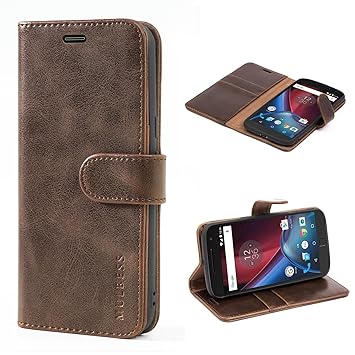 Mulbess Ledertasche im Ständer Book Case / Kartenfach für Lenovo Moto G4 / G4 Plus Tasche Hülle Leder Etui,Vintage Braun