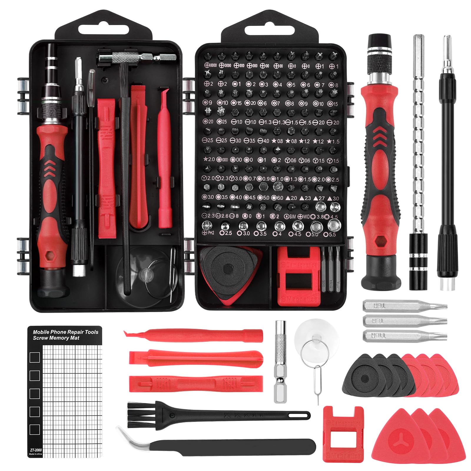 OSDUE Precision Screwdriver Set, 124 in 1 Magnetic Small Screwdriver Set, Professional Repair Tool Kit, for iPhone iPad Computer Laptop MacBook Phone Tablet Glasses Doorbell Watch PS4 PS5, Red