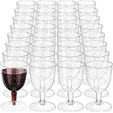 SiliFine 50 Pack 5.7 oz Disposable Plastic Wine Glasses Clear Plastic Wine Glasses for Parties Clear Goblets Cocktail Cups with Stem for Weddings Birthday Picnics Parties