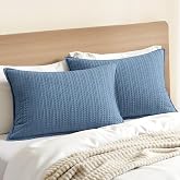 Woaboy Waffle Pillow Shams Standard Size 20x26 Blue 2 Pack No Insert | Decorative Breathable Pillow Covers for Bed Couch Sofa, Neutral Weave Cushion Cases, Modern Farmhouse Home Decor