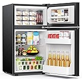 GE Mini Fridge With Freezer | 3.1 Cubic Ft. | Double-Door Design With Glass Shelves, Crisper Drawer & Spacious Freezer | Small Refrigerator Perfect for the Garage, Dorm Room, or Bedroom | Clean Steel on Fridge.com