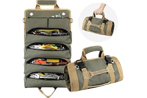 FOUUAAOOU Tool Roll Bag, Roll Up Tool Bag Small Tool Bag with Detachable Pouches, Heavy Duty Roll Up Tool Bag Organizer, Tool Storage Kit for Mechanic & Electrician, Gifts for Men (Green)