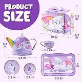JOYIN Purple Unicorn Tea Set for Toddlers—Tin Teapot with Cups Plates Carry Case view 7