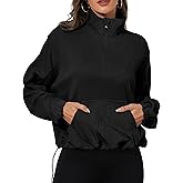 kayamiya Women's Soft Ribbed Half Zip Cropped Sweatshirt Stand Collar Drawstring Lightweight Pullover with Pockets