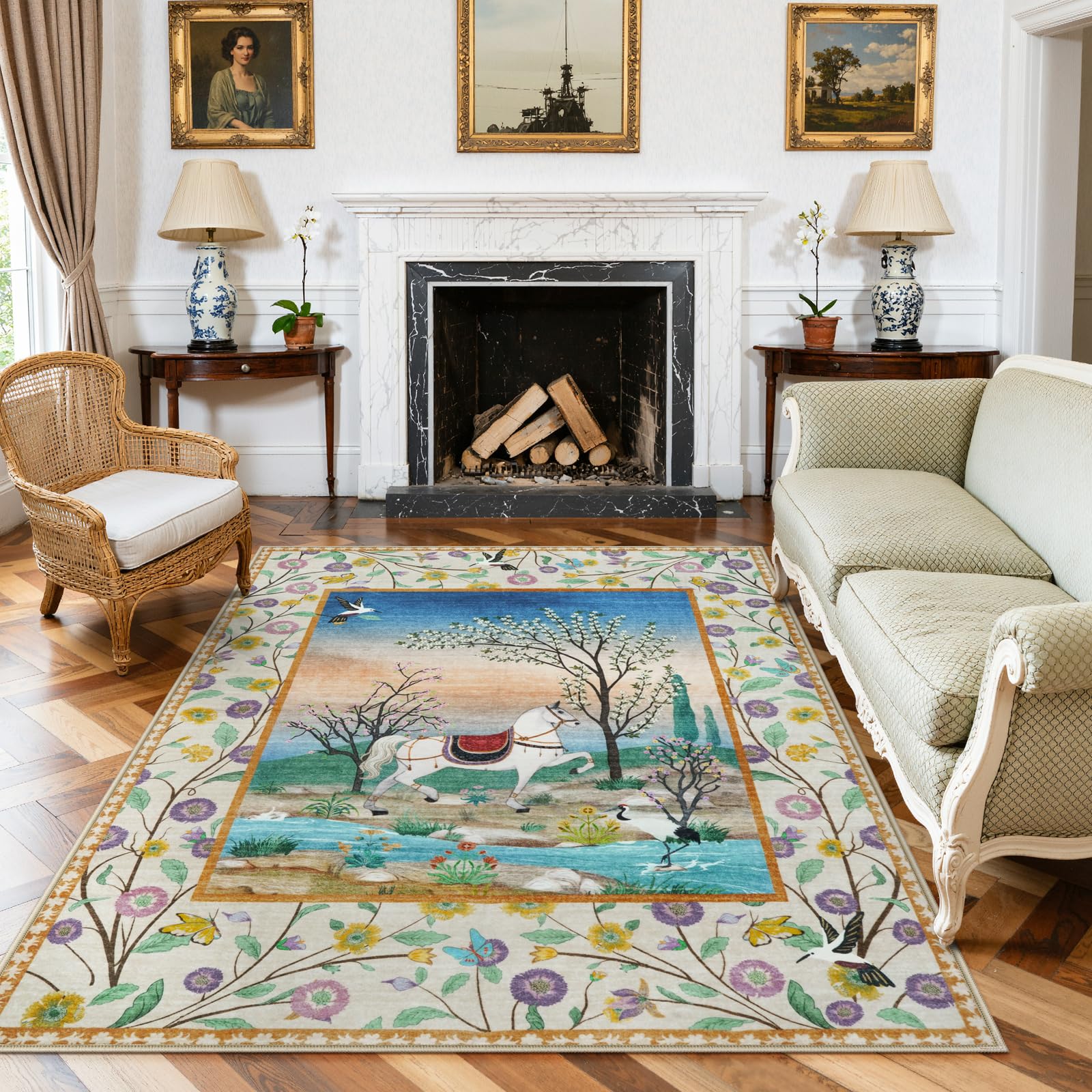 Photo 1 of ***SIMILAR ITEM***
LIVEBOX Washable Rug for Living Room, 5x7 Horse Forest Floral Area Rug for Bedroom, Soft Non-Slip Woodland Beige Rugs for Dining Room Playroom Nursery Home Decor (Beige,5x7)