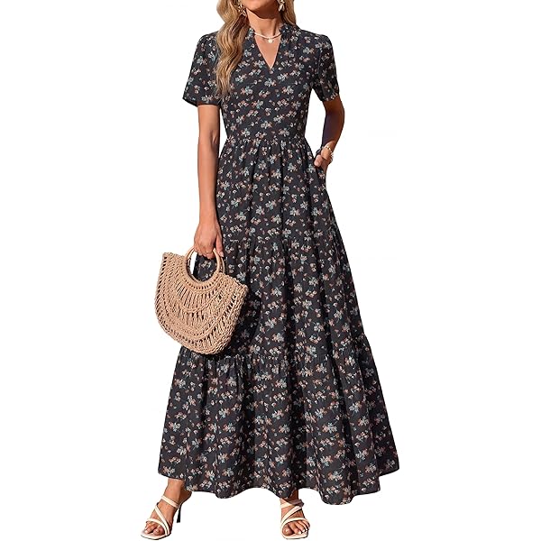 Amazon.com: Boho Dresses for Women 2025 Summer Casual Puff Sleeve Floral  Maxi Dress Bohemian Long Flowy Ruffle Tiered Dress Swing 3/4 Sleeve Modest  a Line Dresses Resort Wear Beach Vacation Clothes for