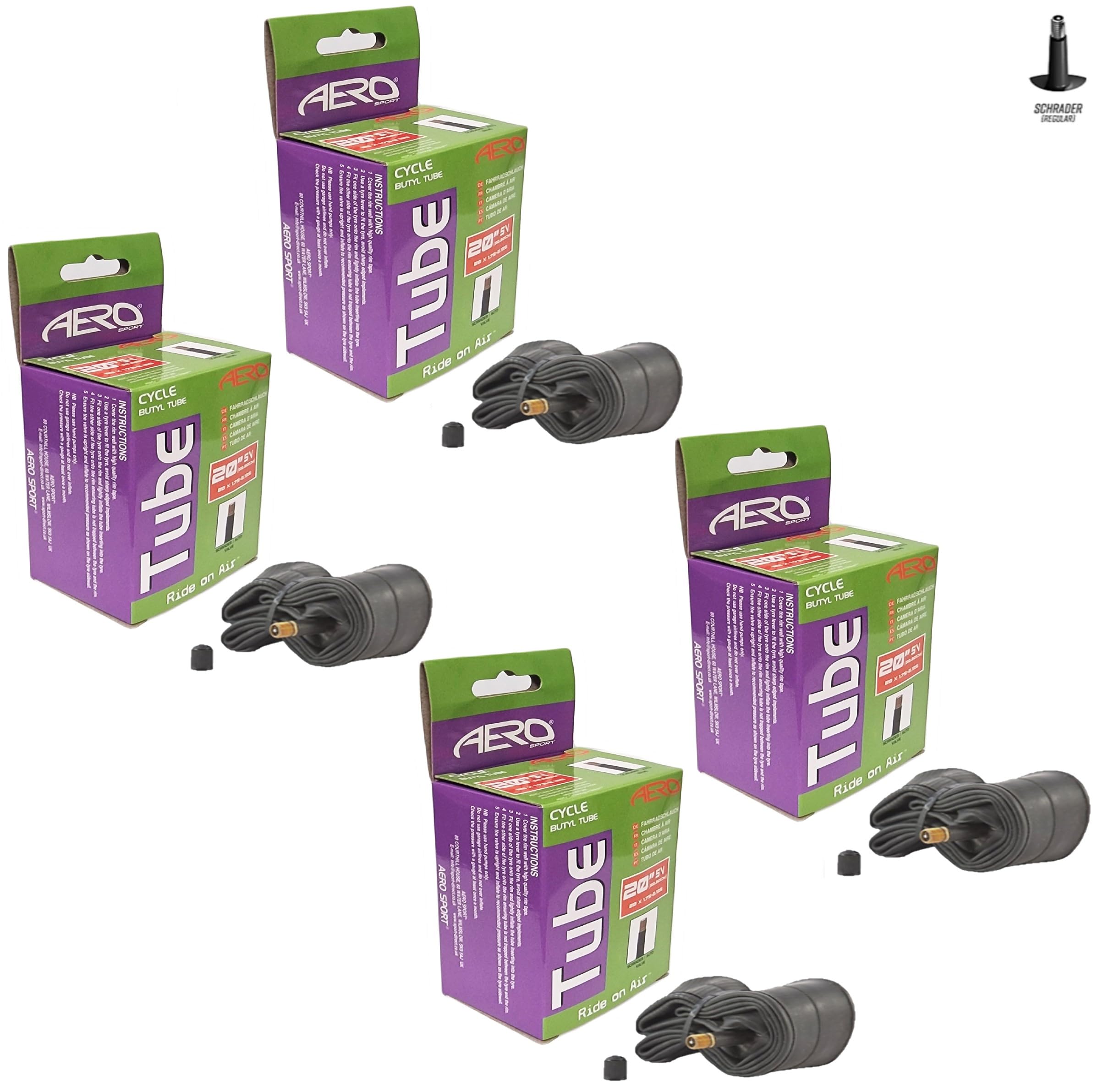 4 X Aero Sport E-Bike/Bike Butyl Rubber Inner Tubes to fit 20" x 1.75-2.125 with Schrader Valves